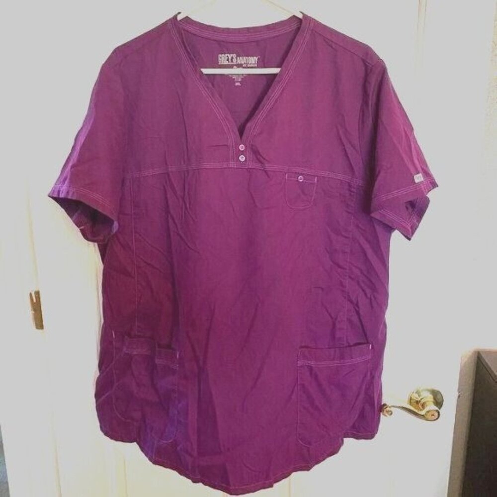 Greys Anatomy Scrub Top 3XL Purple Pockets V-Neck
